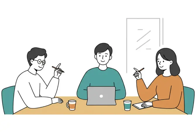 仲間と話し合っているイラスト